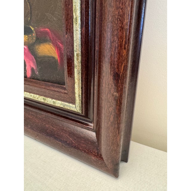 Vintage Moody Dutch Still Life Realism Original Oil Framed Painting, Chocolate Brown, Orange, Gold For Sale - Image 9 of 12