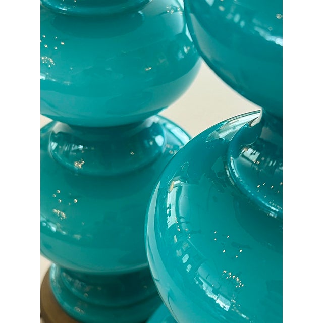 1960s Vintage Pair Triple-Gourd Teal Cased-Glass Lamps For Sale - Image 5 of 7