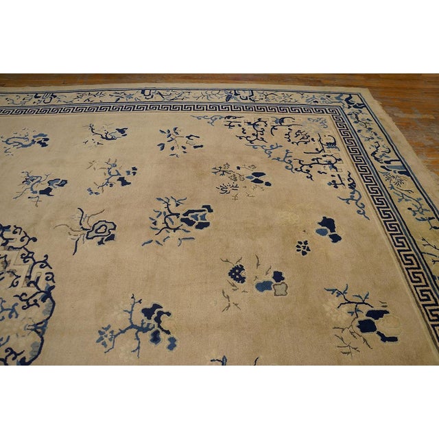 1890s Beige Floral Antique Chinese Peking Rug 11' 9" X 14' 8" Handknotted Wool Carpet For Sale - Image 4 of 10