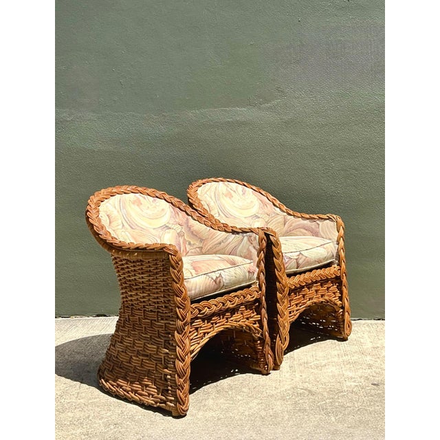 Vintage Braided Rattan Armchairs - A Pair For Sale - Image 16 of 17