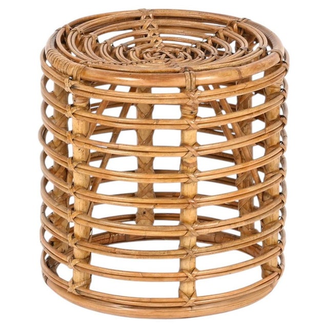 Rattan and Wicker Round Stool attributed to Tito Agnoli, Italy, 1960s For Sale - Image 11 of 11