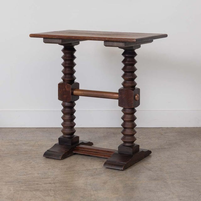 Brown 1940s French Wood and Copper Side Table by Charles Dudouyt For Sale - Image 8 of 16
