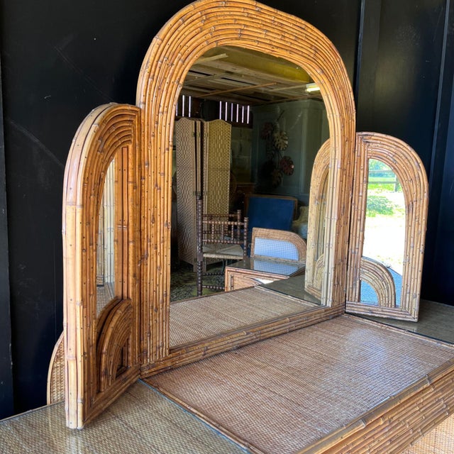 Brown Vintage Bamboo Dressing Table with Bamboo Framed Mirror For Sale - Image 8 of 16