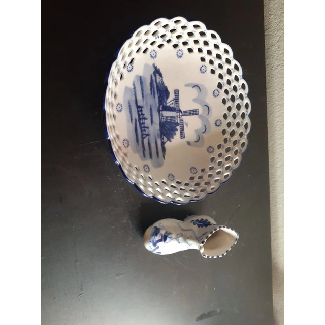 1980s Delfts Holland Reticular Decorative Bowl and Toothpick Holder - 2 Pieces For Sale - Image 9 of 10