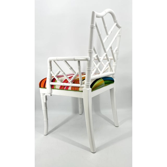 White Faux Bamboo Chippendale Style White Pierre Frey Carriacou Chair Pair For Sale - Image 8 of 10