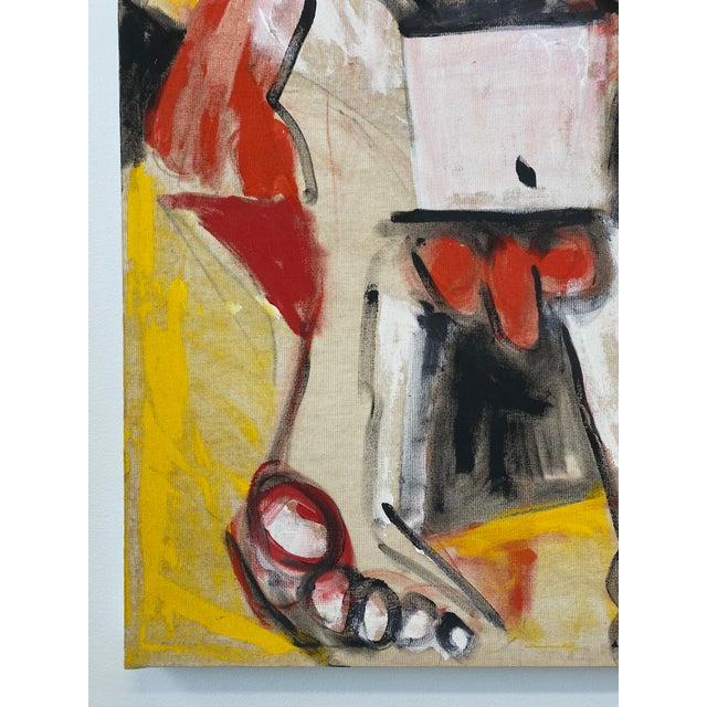 Unsigned 20th century painting on canvas of a cubist figure in the manner of Picasso. Canvas is unprimed/unbleached....