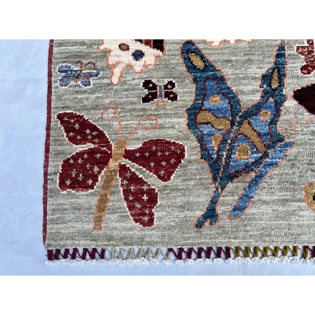 Hand-Knotted Pictorial Butterfly Runner on Natural Grey, 2'10" X 9'8" For Sale - Image 4 of 9