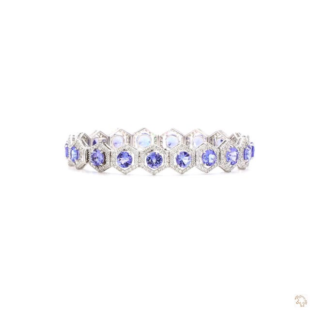 2.51 Carat Round Brilliant Cut Diamond Tanzanite Gold Bracelet For Sale In New York - Image 6 of 9