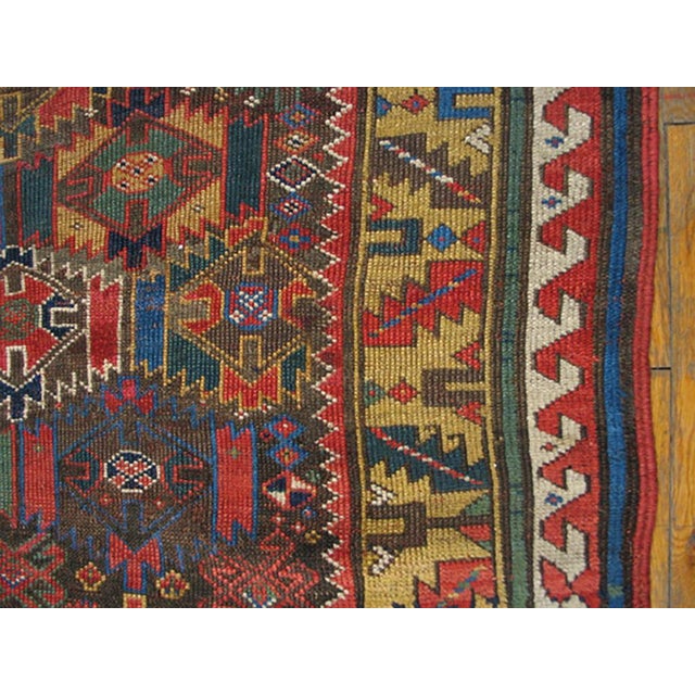 1860s Brown Geometric Tribal Antique n.w. Persian Savojbolagh Rug 4'8" X 7'4" Handknotted Wool Carpet For Sale - Image 4 of 5