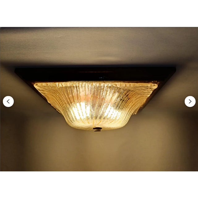 Mid-Century Modern Art Deco Style Flush Mount or Wall Light in Wood and Murano Glass attributed to Barovier and Toso, 1960s For Sale - Image 9 of 12