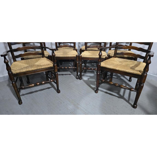 Wood Oak Ladder Backed Dining Chairs, Set of 8 For Sale - Image 7 of 15
