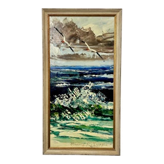 Morris Katz Seascape With Seagulls Textured Oil in Silver Frame, Signed 1973 1973 For Sale