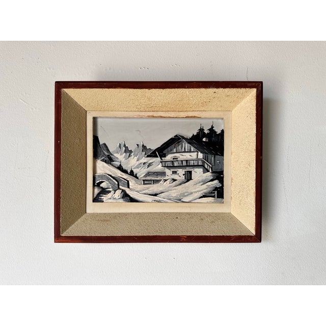 Abstract 1970s Vintage Carved Wood Relief Winter Landscape Painting, Signed For Sale - Image 3 of 12