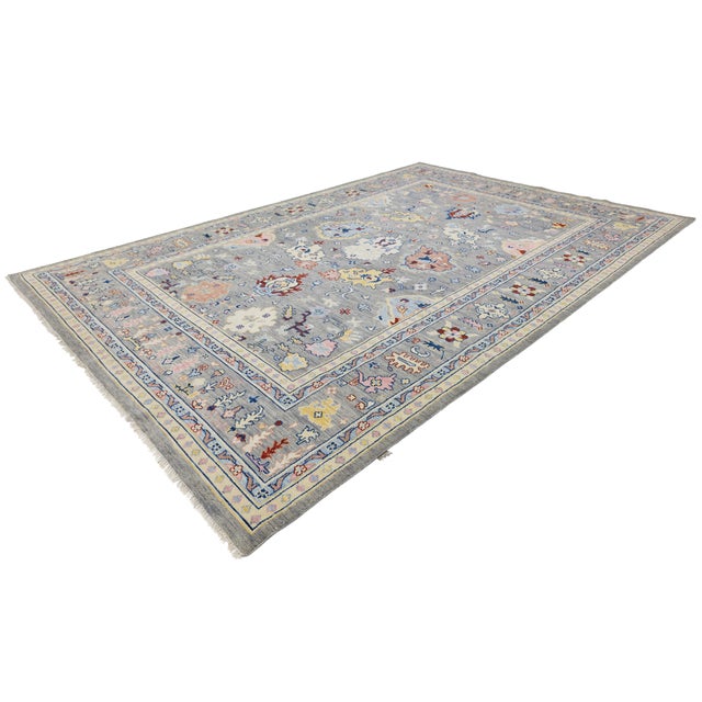 2020s Contemporary Modern Oushak Style Hand-Knotted Wool Rug in Slate Grey & Pastel For Sale - Image 5 of 12