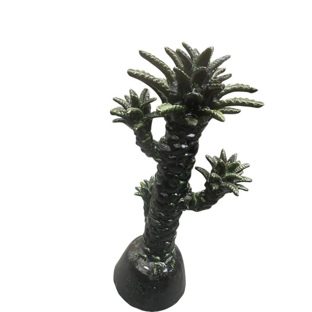 Moroccan Chic Moroccan Glazed Ceramic Palm Tree Sculpture For Sale - Image 3 of 6
