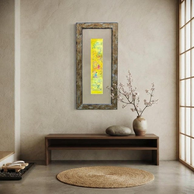 1990s Vintage Yellow Scenery Embroidered Rectangular Framed Wall Art D For Sale - Image 5 of 13