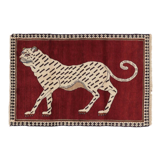 Vintage Gabbeh Rug With Leopard Pictorial by Rug & Kilim, Afghanistan, 1950-1959 For Sale
