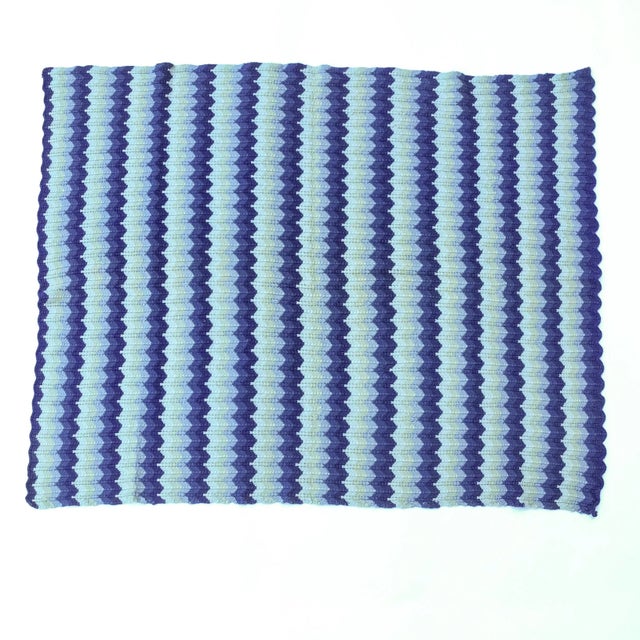 American Vintage Wool Hand Knitted Chevron Design Throw For Sale - Image 3 of 8
