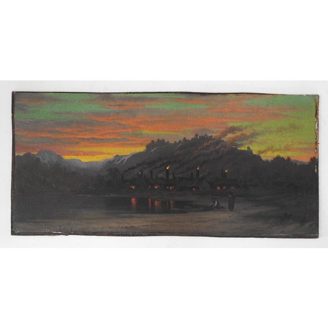 Mid 19th century oil on artist board evening industrial landscape painting by Johann Mongels Culverhouse (1820/25 -...
