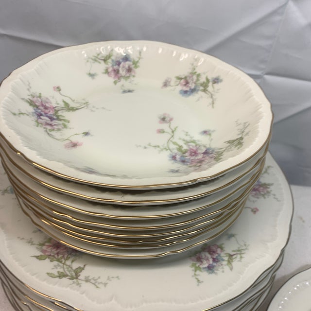 Shabby Chic 1950s Theodore Haviland Limoges French Pink and Blue Flowers “Annette” Bowls and Plates - Service for 9 - 18 pcs For Sale - Image 3 of 5