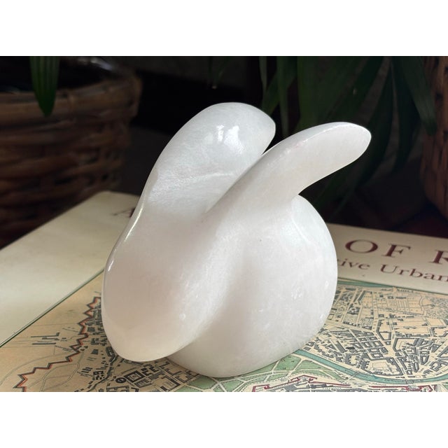 Contemporary Late 20th Century Modern White Carved Stone Bunny Rabbit Figurine For Sale - Image 3 of 8