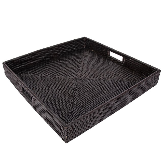 Wood Artifacts Rattan Square Tray For Sale - Image 7 of 7