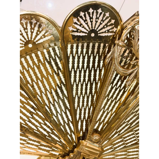 Vintage French Laurel Swag & Cameo Brass Peacock Fan Folding Fireplace Screen For Sale In Miami - Image 6 of 17