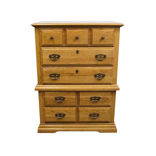 French Country Broyhill Premier Early American Country Style Solid Oak 37" Chest on Chest 6510-41 For Sale - Image 3 of 13