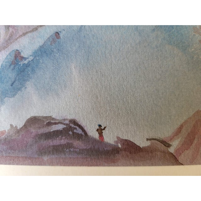 Early 20th Century "The Crater of the Bromo Java" Landscape Watercolor ...