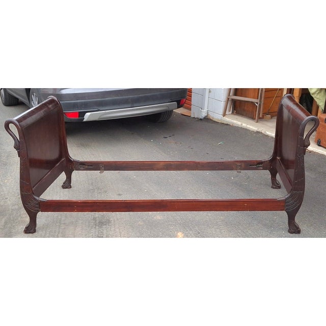 19th Century American Empire Carved Swan Mahogany Single Size Sleigh Daybed For Sale - Image 9 of 14