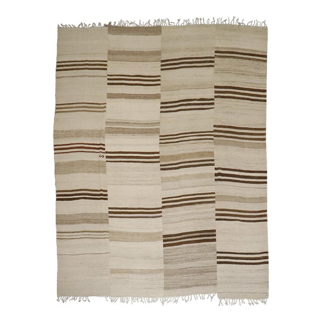Vintage White Brown Turkish Kilim - 9'3" x 11'3" For Sale