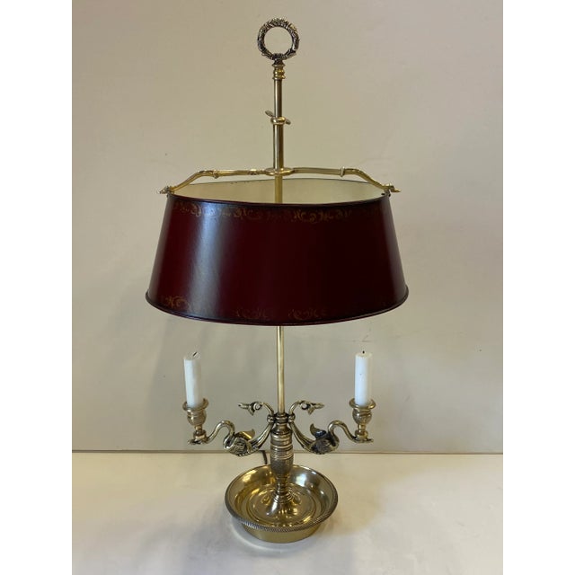 Vintage French Cast Brass Bouillette Lamp With Swans For Sale - Image 11 of 11