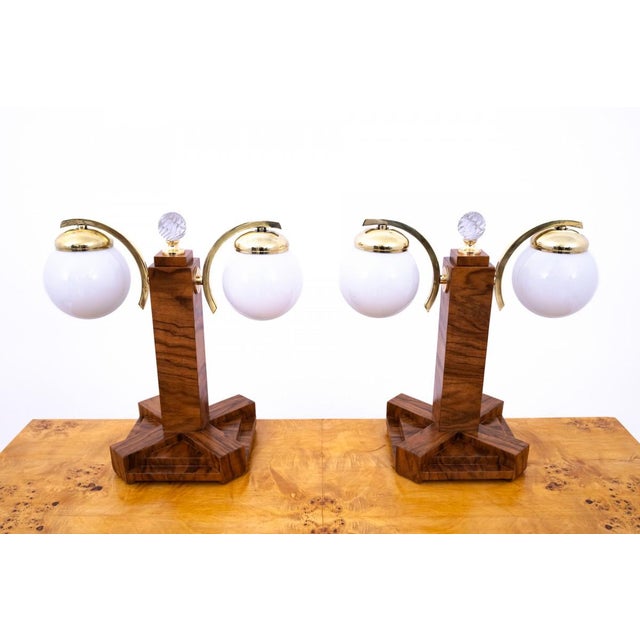 Pair of Art Deco table lamps from the 1950s, Poland. Dimensions: H 37 cm / W 37 cm / D 19.5 cm European Plug (up to...