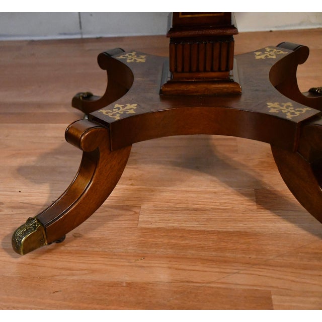 Late 19th Century 19th English Regency Rosewood Center Accent Table Brass Inlaid Top 2 Drawers For Sale - Image 5 of 16