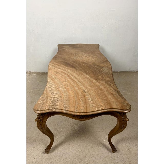 French Louis XV Style Coffee Table with Marble Top, 1940 For Sale - Image 14 of 15