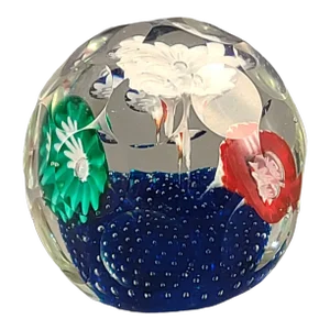 Vintage Attributed Murano Art Glass Paperweight Cut Faceted Colorful Floral