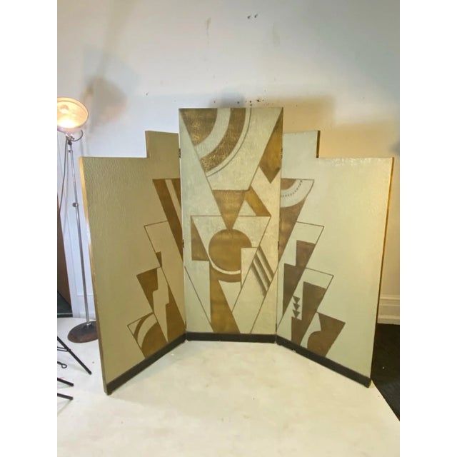 Art Deco Early 20th Century Art Deco Geometric Design Three Panel Room Screen in the Manner of Donald Deskey For Sale - Image 3 of 10