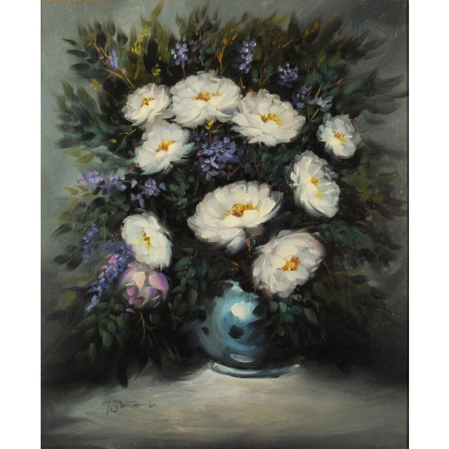 This artwork "Still Life Flowers" 1966 is an oil painting on canvas by Canadian/Filipino artist Victor Santos, 1934-2003....
