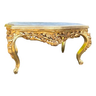 1980s French Louis XVI Gold Beech Marble Coffee Table For Sale