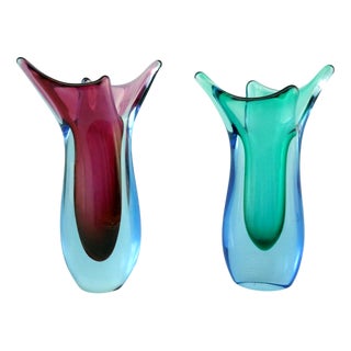 Murano Sommerso Glass Vases attributed to Flavio Poli, Italy, 1930s, Set of 2 For Sale