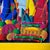 2000 - 2009 Signed Haitian Market Scene Folk Art Painting in Yellow Frame, 26" For Sale - Image 5 of 11