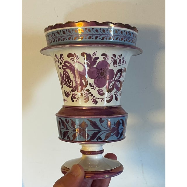 Early 19th Century Antique Early 19th Century English George III Pink Luster Vase With Blue Bands Circa 1820 For Sale - Image 5 of 11