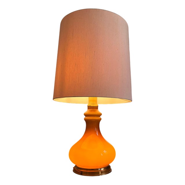 Tall Table Lamp in Glass & Silk For Sale