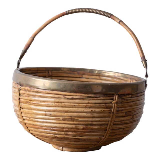 Crespi Style Pencil Reed Basket, 1960s For Sale