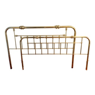 Vintage Hollywood Regency King Size Brass Headboard & Footboard For Sale