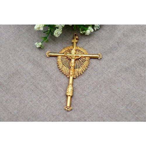 Gold 19.2k Gold Crucifix with Christ and Our Lady For Sale - Image 8 of 9