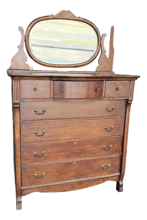 Antique Oak Tall Chest W Mirror