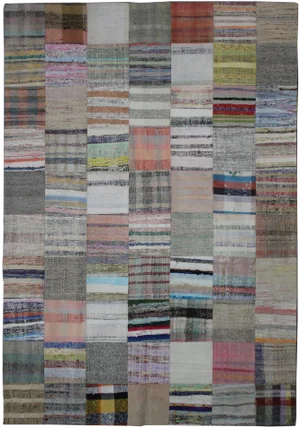 Aara Rugs Inc. Hand Knotted Patchwork Rug - 9'2" X 6'11"