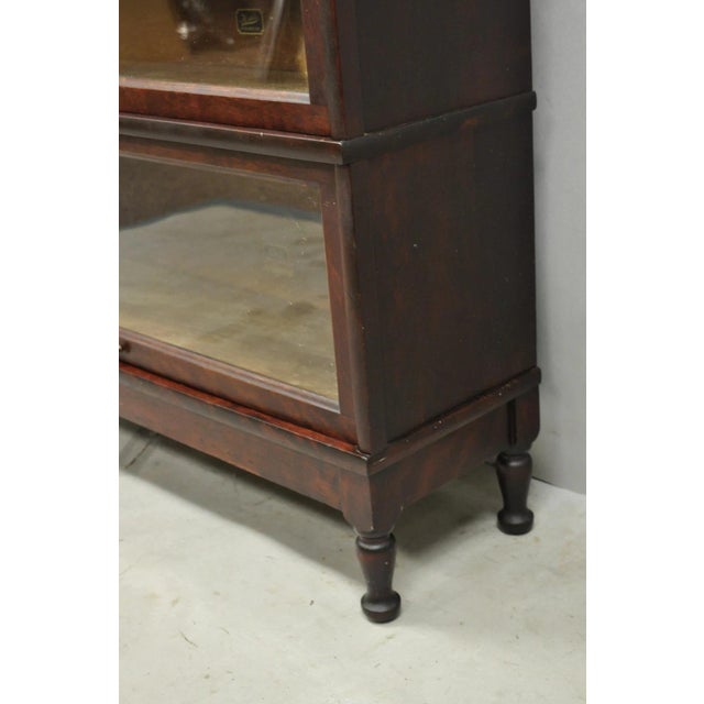 Antique Hale Mahogany 3 Section Stacking Barrister Glass Door Lawyers Bookcase For Sale - Image 15 of 16