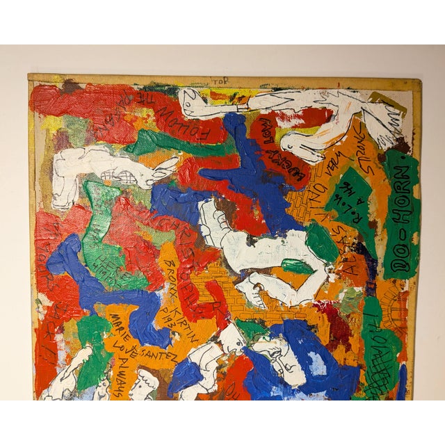 Original mixed media painting, acrylic and collage on canvas board, in the figurative Neo-Expressionist tradition...